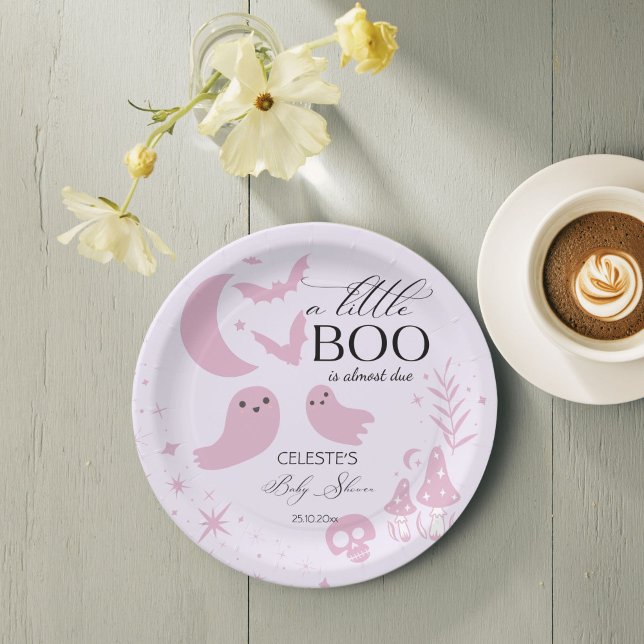 A little boo pastel pink Halloween baby shower Paper Plates (A little boo cute pastel pink Halloween baby shower customized Paper Plates personalized table decor)