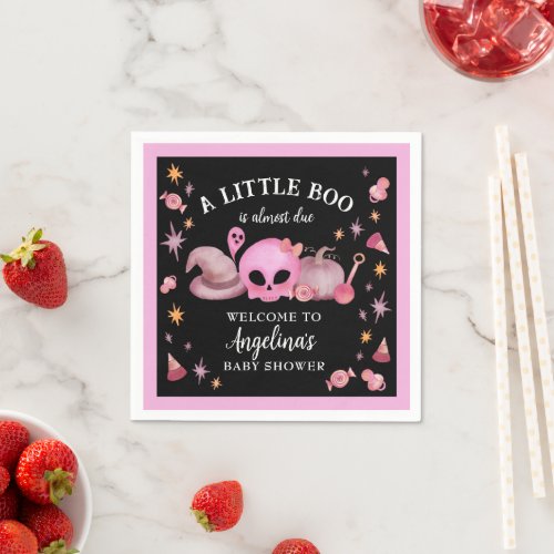 A Little Boo Pink  Black Halloween Baby Shower Napkins