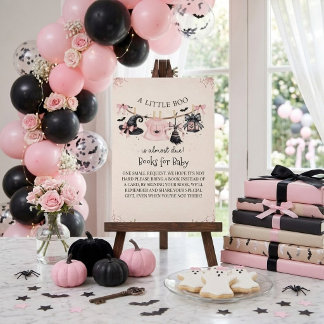 A Little Boo Pink Bow Halloween Baby Shower Enclosure Card