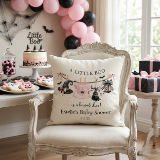 A Little Boo Pink Bow Halloween Baby Shower Throw Pillow