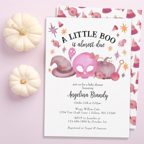 A Little Boo Pink Girly Halloween Baby Shower Invitation