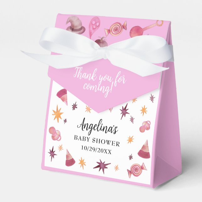 A Little Boo Pink Halloween Baby Shower Favor Boxes (Front Side)