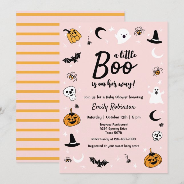 A Little Boo Pink Halloween Baby Shower Invitation (Front/Back)