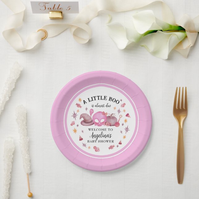 A Little Boo Pink Halloween Baby Shower Paper Plates (Wedding)