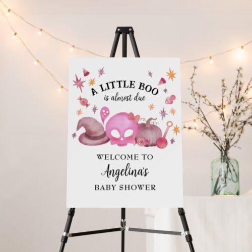 A Little Boo Pink Halloween Baby Shower Welcome Foam Board