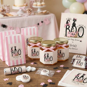 A Little Boo Pink Halloween Cat Pumpkin Witch Baby Honey Jar Favors
