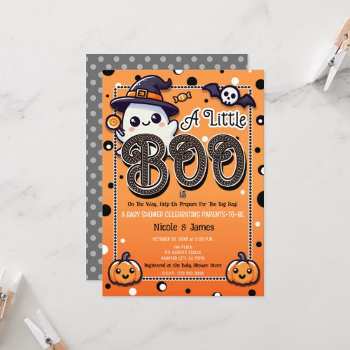 A Little Boo Polka Dots Halloween Baby Shower  Invitation