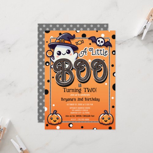 A Little Boo Polka Dots Halloween Birthday Party Invitation