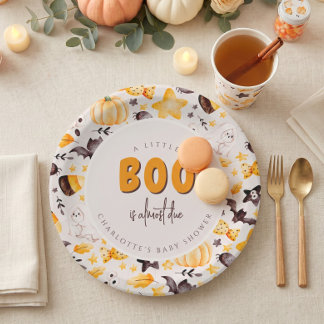 A Little Boo Pumpkin Ghost Halloween Baby Shower Paper Plates