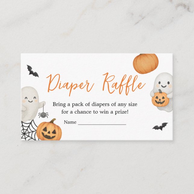 A Little Boo Pumpkin Halloween Baby Diaper Raffle Enclosure Card (Front)