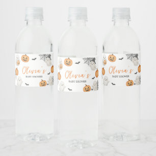 A Little Boo Pumpkin Halloween Baby Shower Water Bottle Label