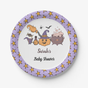 A Little Boo Purple Halloween Baby Shower Paper Plates