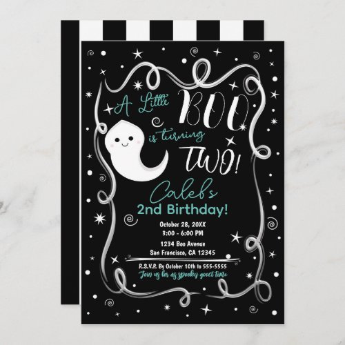 A Little Boo Turning 2 TWO Cute Halloween Ghost  Invitation