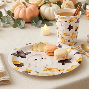 A Little Boo Watercolor Halloween Baby Shower Paper Plates