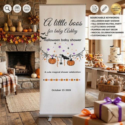 A Little Boos Halloween Baby Shower Retractable Banner