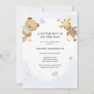 A Little Boy Pastel Blue Cute Baby Shower Invitation