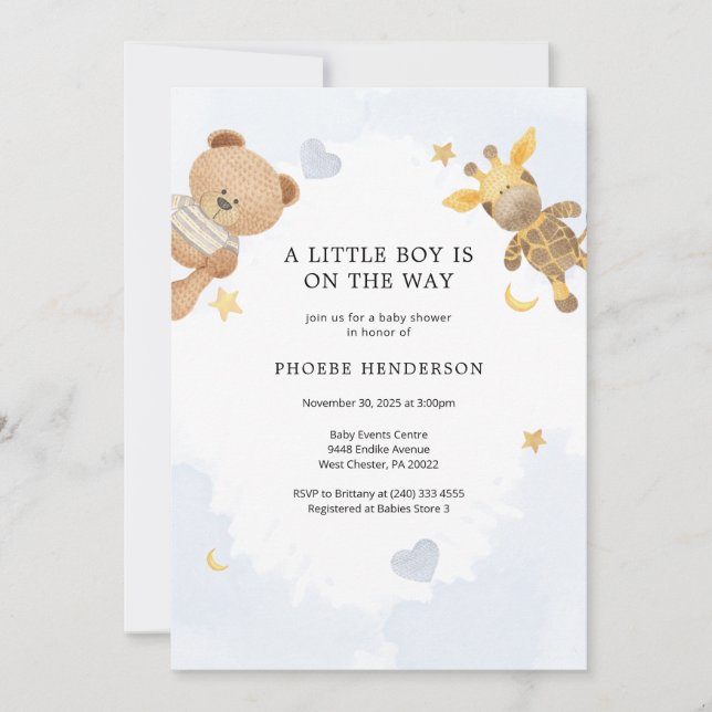 A Little Boy Pastel Blue Cute Baby Shower Invitation (Front)