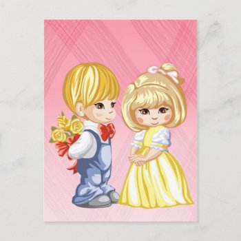A Little Boy Surprising A Little Girl With Roses Postcard by HTMimages at Zazzle