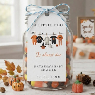 A little bue Halloween is almost due baby shower Gift Tags