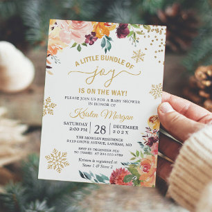 A Little Bundle of Joy Burgundy Floral Baby Shower Invitation