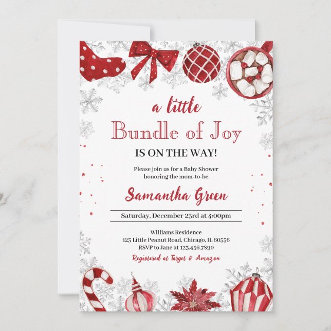 A Little Bundle of Joy Christmas Baby Shower Invitation (Front)