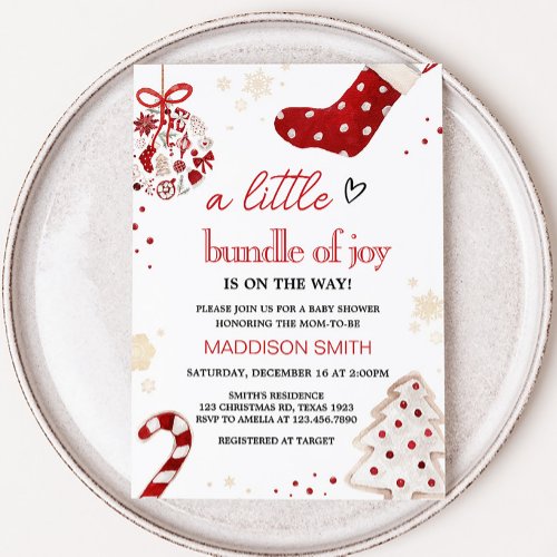 A Little Bundle of Joy Christmas Baby Shower  Invitation