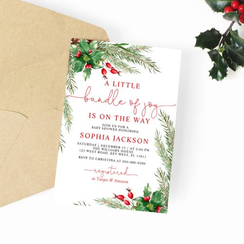 A Little Bundle Of Joy Christmas Baby Shower Invitation