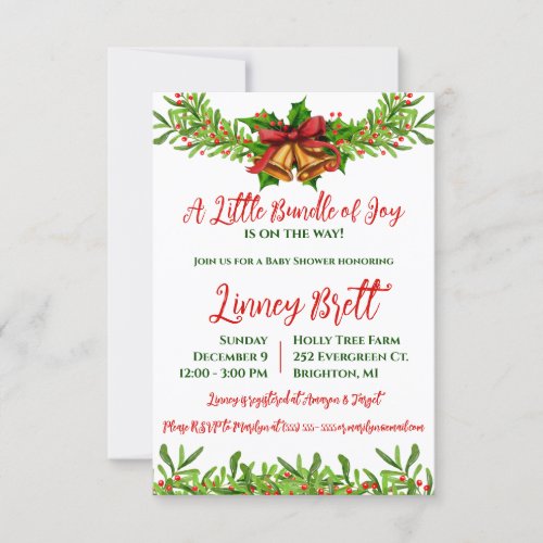 A Little Bundle of Joy Holiday Wreath Baby Shower Invitation
