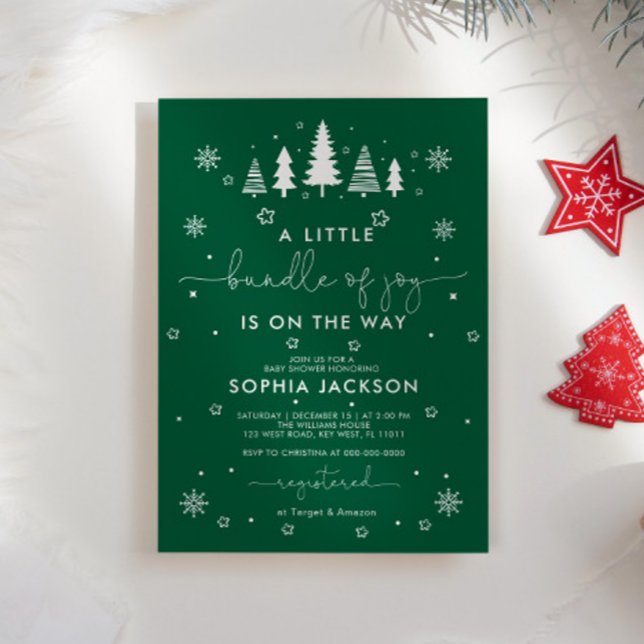 A Little Bundle Of Joy Minimalist Christmas Baby Invitation (Creator Uploaded)