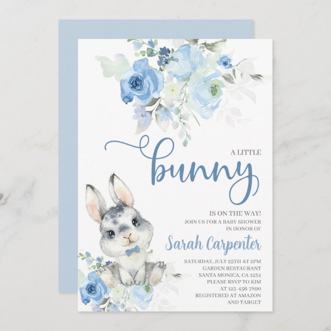 A Little Bunny Baby Shower Boy Invitation (Front/Back)