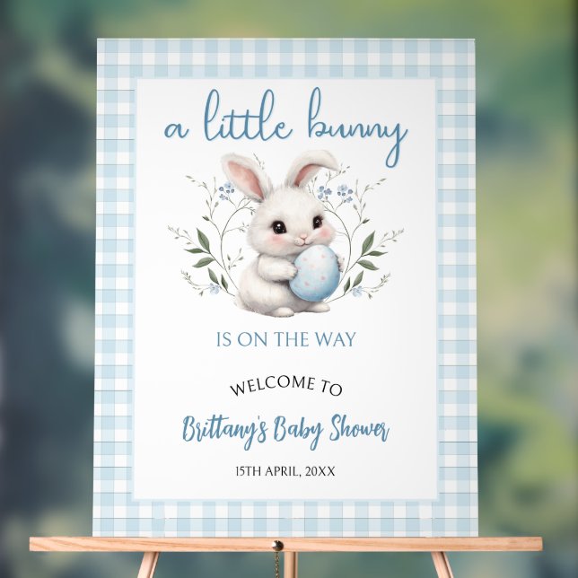 A Little Bunny Blue Boy Baby Shower Welcome Acrylic Sign (Neutral)