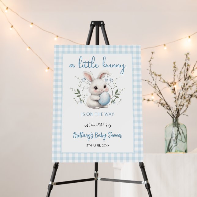 A Little Bunny Blue Boy Baby Shower Welcome Foam Board (In Situ (Stand))