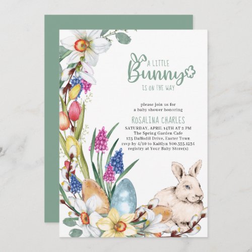 A Little Bunny Daffodils and Tulips Baby Shower Invitation