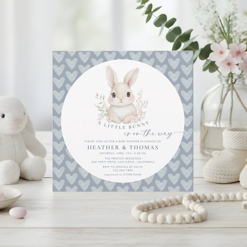A Little Bunny Dusty Blue QR Code Baby Shower
