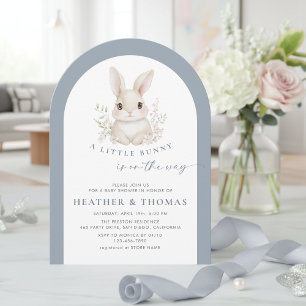 A Little Bunny Elegant Dusty Blue Arch Baby Shower Invitation