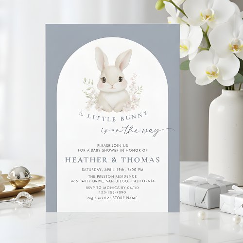 A Little Bunny Elegant Dusty Blue Baby Shower