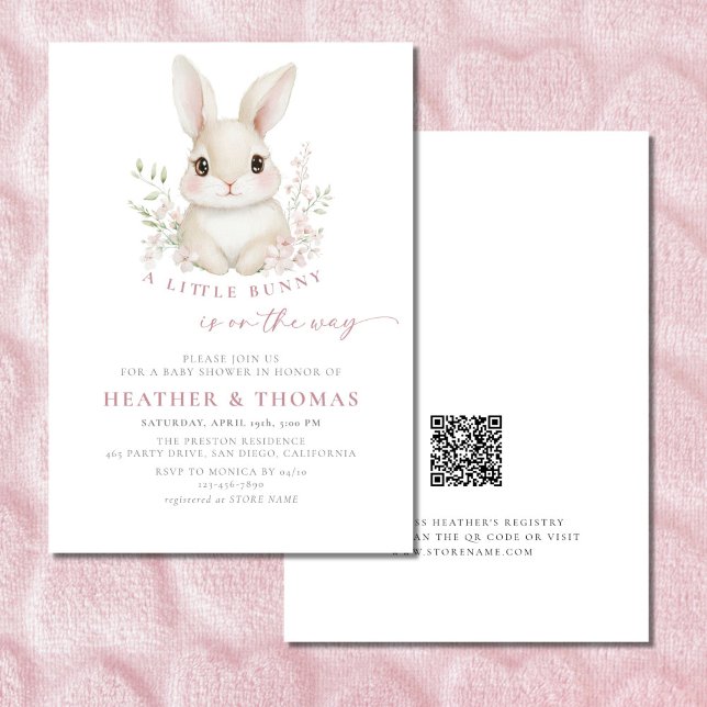 A Little Bunny Elegant QR Baby Shower Invitation (Creator Uploaded)
