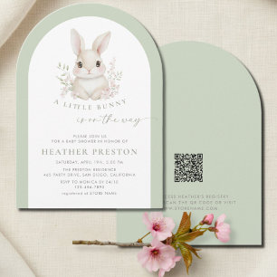 A Little Bunny Elegant Sage Green Arch Baby Shower Invitation