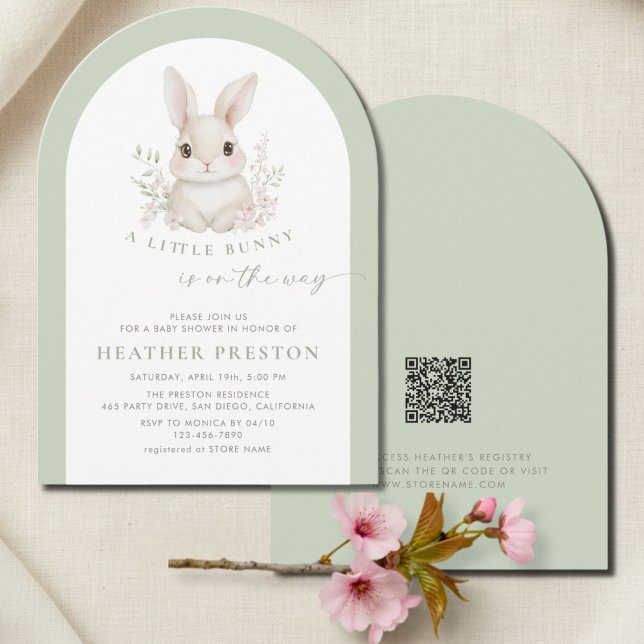 A Little Bunny Elegant Sage Green Arch Baby Shower Invitation (Creator Uploaded)