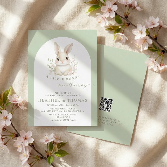 A Little Bunny Elegant Sage Green Baby Shower Invitation (Creator Uploaded)