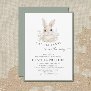 A Little Bunny Elegant Sage Green Baby Shower  Invitation