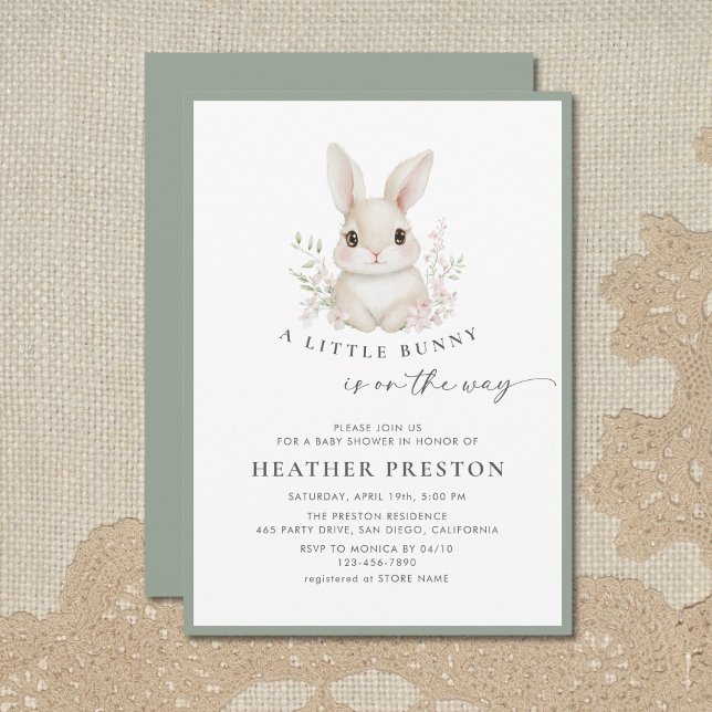 A Little Bunny Elegant Sage Green Baby Shower  Invitation (Creator Uploaded)