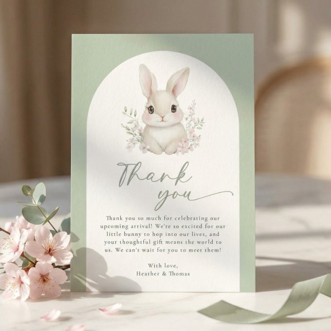 A Little Bunny Elegant Sage Green Baby Shower Thank You Card (Creator Uploaded)