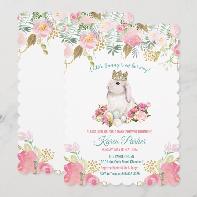 A Little Bunny Floral Baby Shower Invitation (Front/Back)