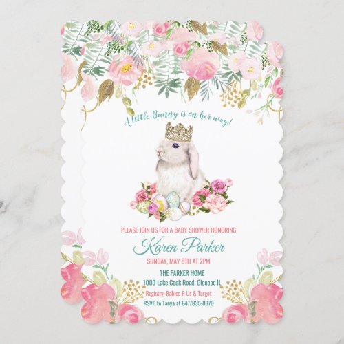 A Little Bunny Floral Baby Shower Invitation