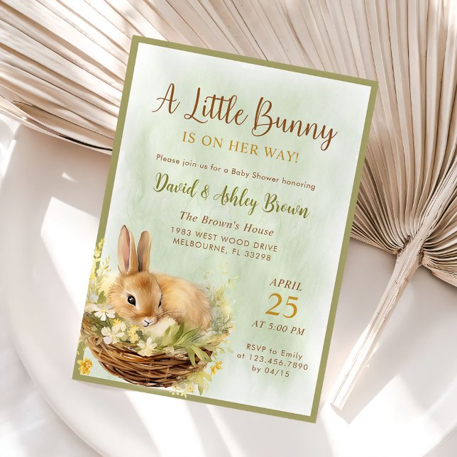 A Little Bunny Floral Spring Rabbit Baby Shower Invitation (Creator Uploaded)