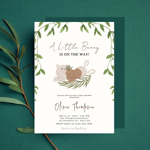 A Little Bunny Girl Baby Shower Greenery  Invitation