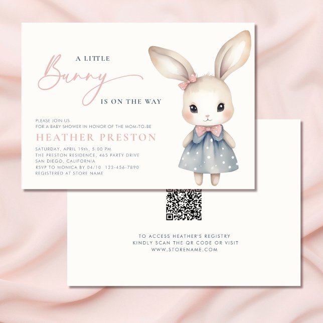 A Little Bunny Girl QR Baby Shower Invitation (Creator Uploaded)