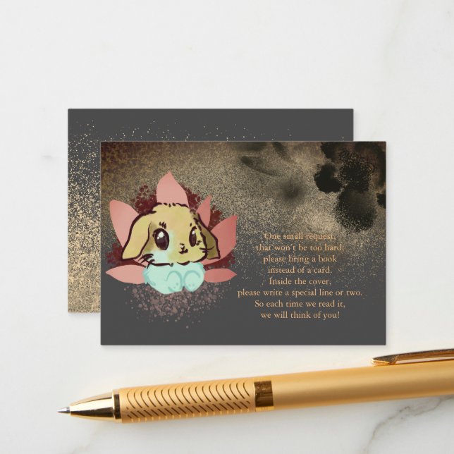 A Little Bunny Glitter Baby Shower Book Request Enclosure Card (Front/Back In Situ)