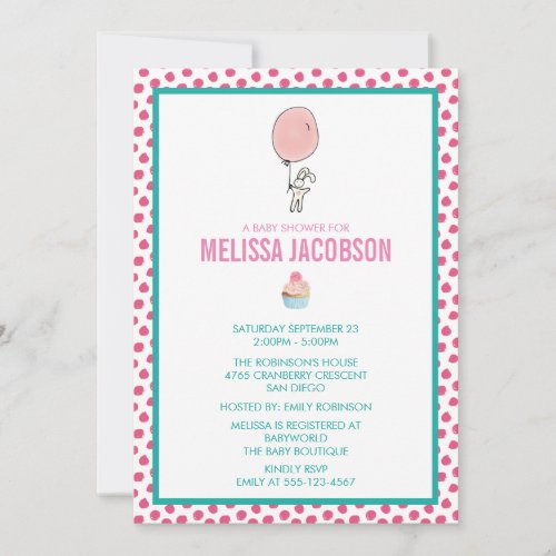 A Little Bunny Holding a Balloon baby Shower Invitation